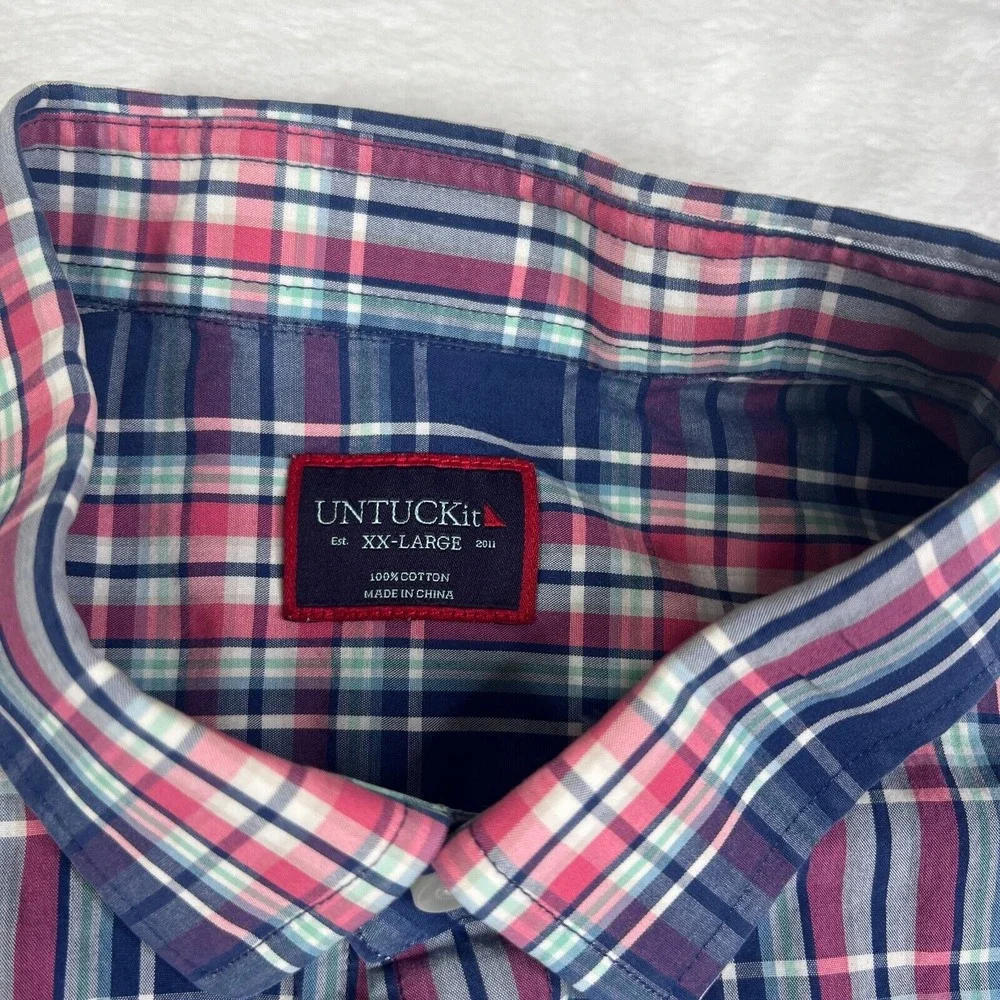 UNTUCKit Long Sleeve Shirt Mens XX-Large Blue‎ Pink Plaid Torrey Ridge Regular